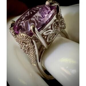 Rose de France Amethyst Sterling silver Filigree Statement Ring
